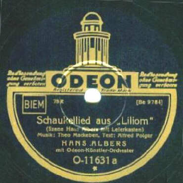 ODEON-Schellack-Schallplatte O-11631 A-Seite: Schaukellied (aus dem Bhnenstck Liliom)