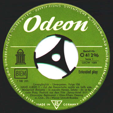 ODEON-EP-Vinyl-Schallplatte O 41296: Unvergnglich - unvergessen Folge 158 Seite 1